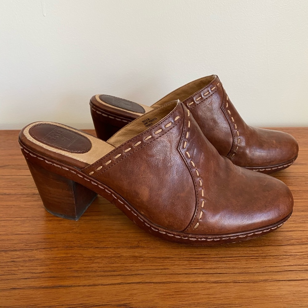Frye Heeled Leather Clogs